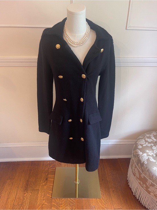Chaps Sweaters - Chaps Black Double-Breasted Pea sweater Coat with Gold Buttons